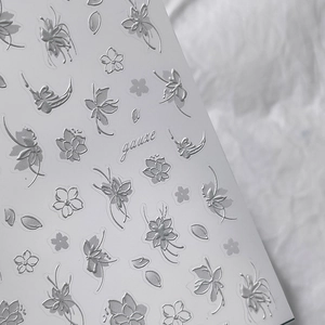 5D Embossed Nail Art Stickers White Floral 3D Relief Self Adhesive Manicure Decoration Elegant Flower Design