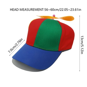 Size detail for the colorful propeller hat showing 56-60cm adjustable head circumference