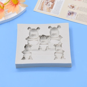 Grey 5-cavity silicone bear mold for DIY cake fondant chocolate and resin crafts