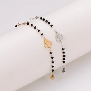 Bracelets tendance en acier inoxydable avec cœurs et perles noires en or et argent