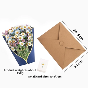3D pop-up flower bouquet card set with daisies, mini note card, and kraft envelope