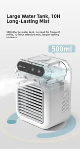 Mini air cooler with 500ml water tank and 10H mist spray detail for pet cooling