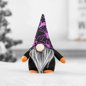 Halloween faceless gnome plush with spider web hat and orange boots for festive decor