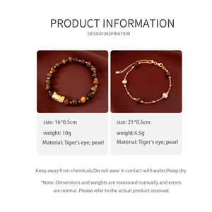 Détails des bracelets en œil de tigre et perles avec spécifications sur velours
