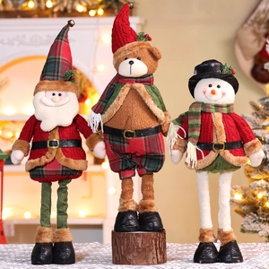 Christmas Telescopic Plush Doll Ornament Knitted Retractable Santa Snowman Reindeer Figurine Standing Xmas Holiday Home Display Decor