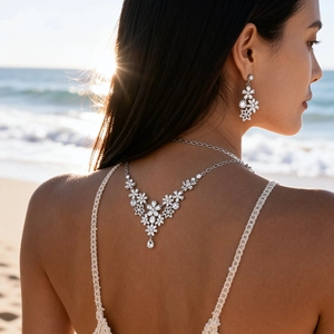 Elegant flower pendant necklace and drop earrings with sparkling crystals for women