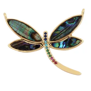 Detailed dragonfly charm with rainbow abalone shell wings and colorful zircon stones