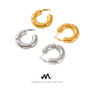 Fashion Stainless Steel Bamboo Joint C-Shaped Hoop Earrings For Women Minimalist Gold Silver Plated Geometric Jewelry Gift