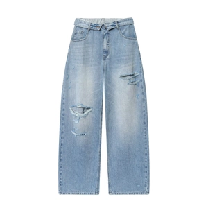 Jeans A Gamba Larga Da Donna Pantaloni In Denim Vita Piegata Distressed Strappati Streetwear Retro Casual Sexy Tasche