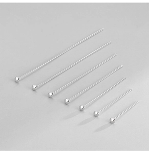 Detailed set of seven S925 sterling silver flat head pins in various lengths for DIY jewelry