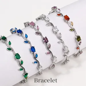 Exquisite Vine Flower Leaf Bracelet Copper With Colorful Zircon Inlaid Elegant Light Luxury Jewelry For Women Gift
