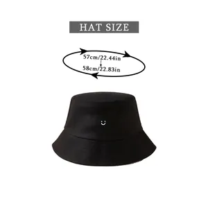 Size chart showing circumference measurements for the black smiley face bucket hat