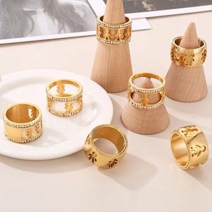 Stainless Steel Wide Band Rings With Hollow Boy Girl Silhouette Paved Zirconia Fashion Trendy Jewelry Women Men