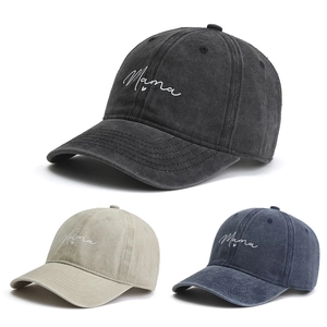 Washed Cotton Baseball Cap Vintage Distressed Mama Heart Embroidery Adjustable Sun Hat Outdoor Retro Style For Women