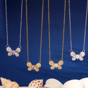 Korean Style Copper Butterfly Pendant Necklace Inlaid Zirconia Elegant Sweet Clavicle Chain Fashion Jewelry For Women