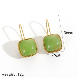 Detail view of green imitation jade earrings showing dimensions 36mm length and 19mm width
