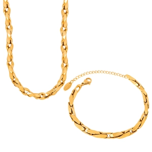 Elegant gold plated twisted chain necklace and bracelet jewelry set for women