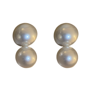 Minimalist double faux pearl geometric stud earrings on a clean white background