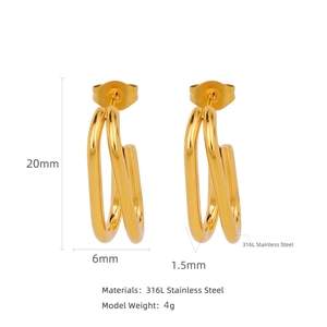 Pendientes de aro ovalados en acero inoxidable 316L dorado con diseño minimalista en U