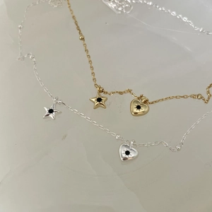 925 Sterling Silver Necklace With Star And Heart Pendants Black Zircon Inlaid Minimalist Korean Style Jewelry For Women