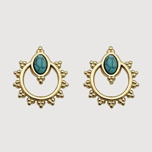 Elegant Vintage Stainless Steel Stud Earrings With Artificial Turquoise Gold Plated Geometric Boho Ear Jewelry For Women