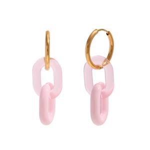 Orecchini a cerchio in acciaio inossidabile placcato oro 18K con anelli in acrilico rosa