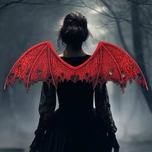 Red Devil Dragon Wings And Horned Mask Halloween Cosplay Costume Props Non-Woven Foam Scale Texture Dark Gothic Style