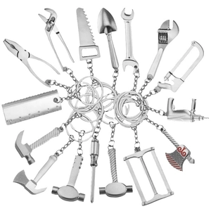 Miniature zinc alloy tool keychain collection including wrenches and pliers in silver finish