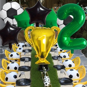 Football trophy balloon set for 2nd birthday party with champion and soccer balls