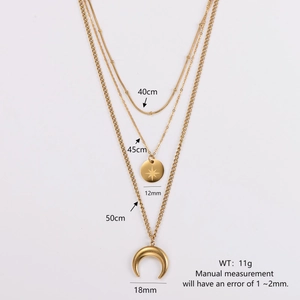 Three-layer gold stainless steel necklace with star and moon pendant size guide