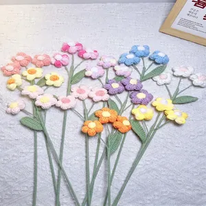 Handmade Crochet Knitted Artificial Flowers Single Stem Puff Flower For Home Decor Desktop Vase Arrangement Floral Gift