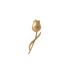 Elegant gold metal tulip flower brooch with a polished finish and creative 3D design
