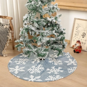 Light Blue Christmas Tree Skirt Snowflake Jacquard Plush Xmas Stocking For Holiday Home Decor Winter Tree Base Mat Ornaments