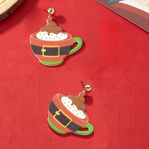 Christmas Santa hot cocoa cup earrings with red and green acrylic resin holiday details