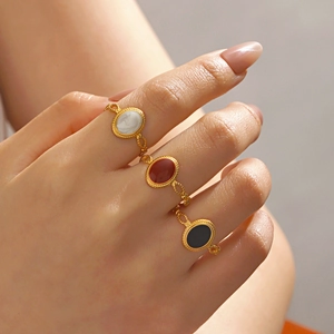 Minimalist gold oval rings set with white red and black enamel drip oil for women