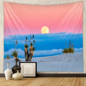 Detail of high-definition digital printing on a desert moon landscape wall tapestry