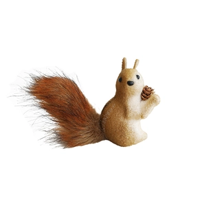 Cartoon squirrel Christmas ornament with fluffy tail and pine cone for tree decor