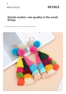 Close-up of colorful Bohemian tassel pendant with plush pom-poms and durable alloy hook