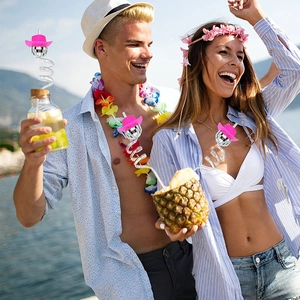 Pink cowgirl hat on a disco ball straw, perfect for festive summer beach party drinks