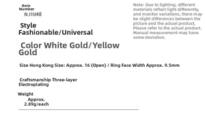 Detailed size chart for rotatable anxiety ring showing width and plating specifications