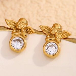 Boucles d'oreilles ange plaquées or 18 carats avec pierres en zircon de style rétro