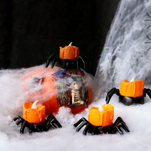 Halloween spider LED candle light set with orange pumpkin lanterns and white spider webs