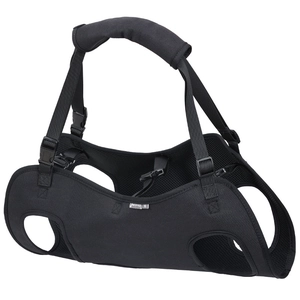 Adjustable black dog lifting harness for senior pet rehabilitation with mesh fabric