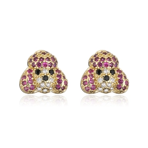18K gold plated copper poodle earrings featuring pink and white cubic zirconia accents