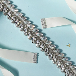 Exquisite bridal sash with double-row marquise rhinestones and elegant white satin ribbons