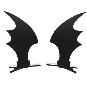 Detailed pair of black bat wing hair clips for Halloween costume or cosplay events