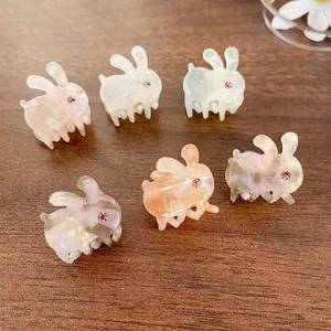 Elegant mini acetate bunny hair clips with rhinestones in various colors for women