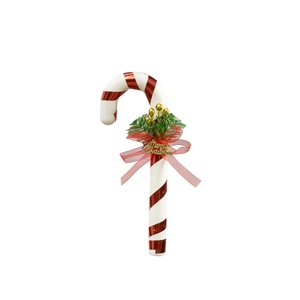 30cm red and white striped Christmas candy cane ornament with a bow and gold Merry Christmas sign