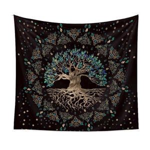 Detailed pattern of the Tree of Life on black fabric tapestry with Celtic knots