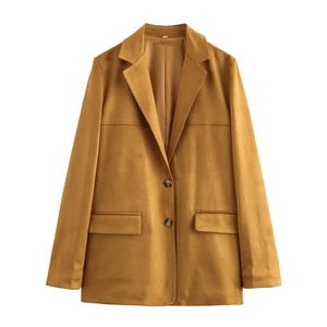 Veste Blazer Femme En Daim Revers Manches Longues Double Boutonnage Couleur Unie Mode Décontractée Avec Poches